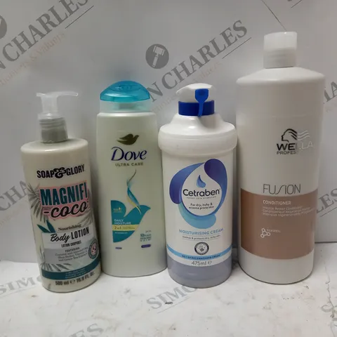 BOX OF APPROX 7 ASSORTED HEALTH AND BEAUTY ITEMS TO INCLUDE - WELLA FUSION CONDITIONER - CETRABEN MOISTURSING CREAM - DKVE DAILY MOISTURE ECT