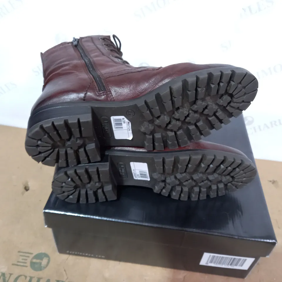 BOXED PAIR OF DUNE BROWN BOOTS - SIZE 39