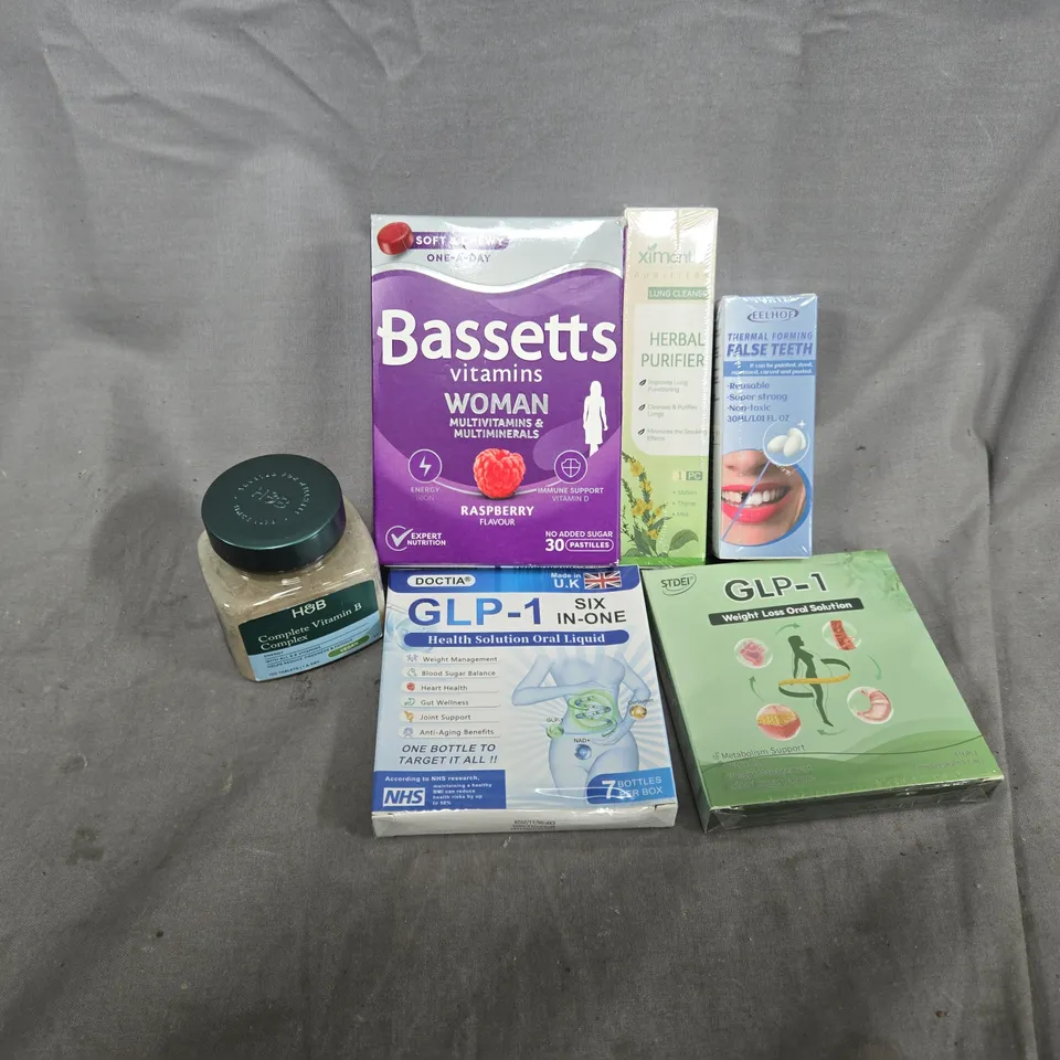 APPROXIMATELY 30 ASSORTED HEALTH & BEAUTY ITEMS TO INCLUDE BASSETTS VITAMINS, GLP-1 WEIGHT LOSS ORAL SOLUTION, HERBAL PURIFIER, ETC