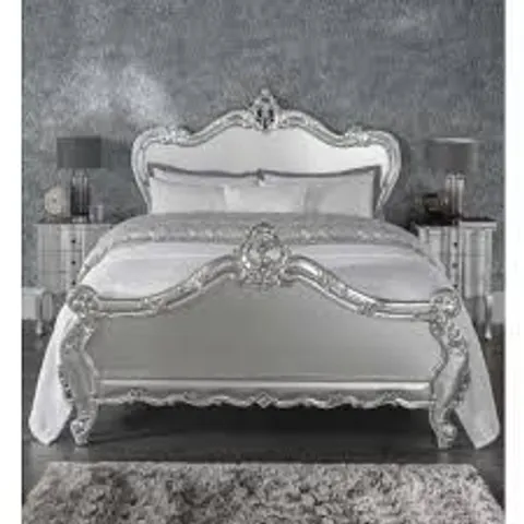BRAND NEW BOXED HOMES DIRECT 365 ESTELLE SILVER ANTIQUE FRENCH STYLE BED SUPERKING (4 BOXES)