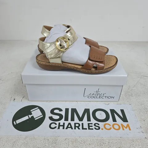 BOXED PAIR OF LEATHER COLLECTION NATASHA SANDALS IN TAN - SIZE 5