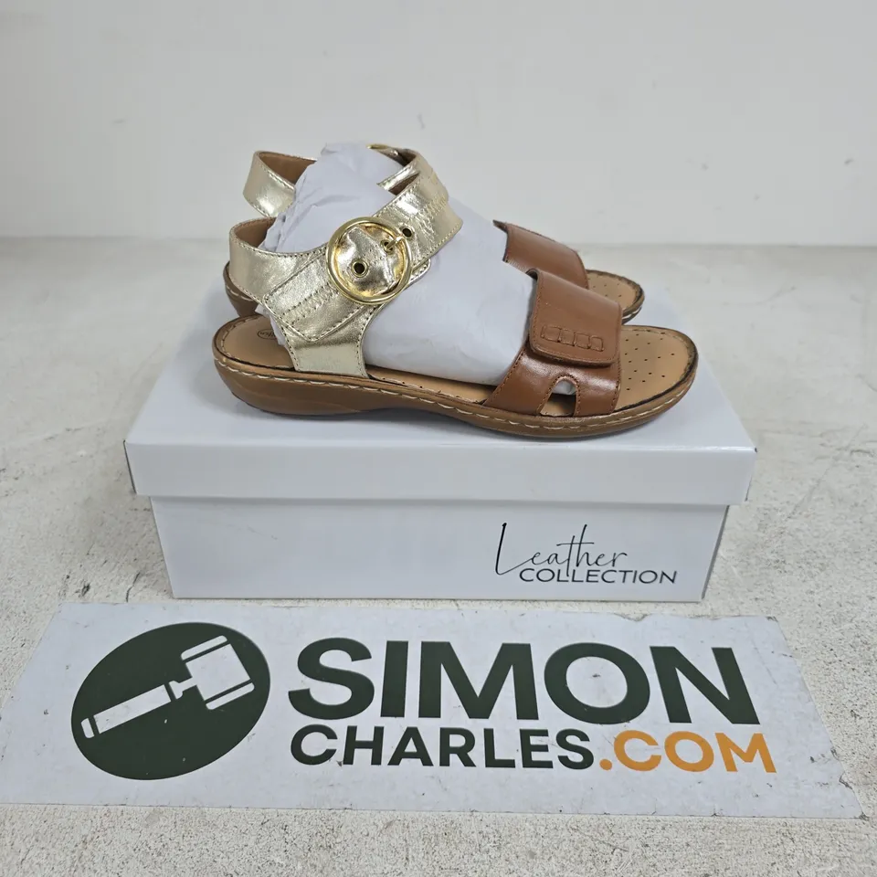 BOXED PAIR OF LEATHER COLLECTION NATASHA SANDALS IN TAN - SIZE 5