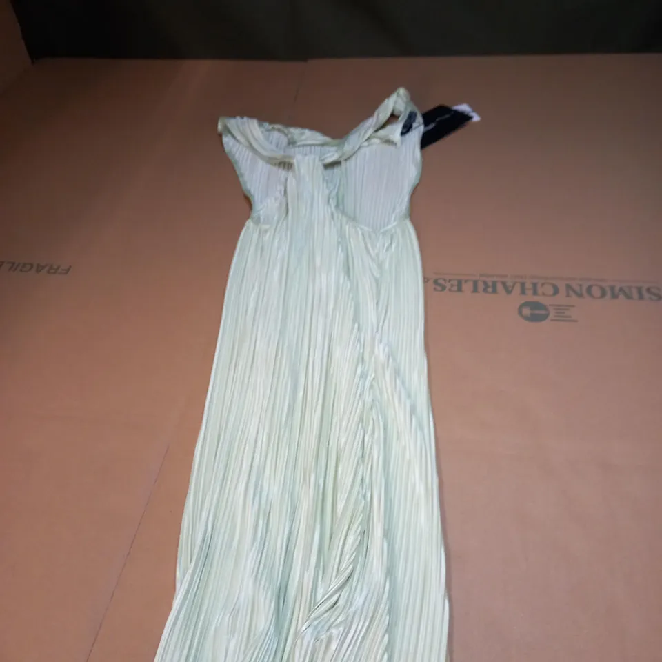 WOMENS SAGE GREEN TWIST NECK PLISSE SLEEVELESS SHIFT DRESS SIZE 12