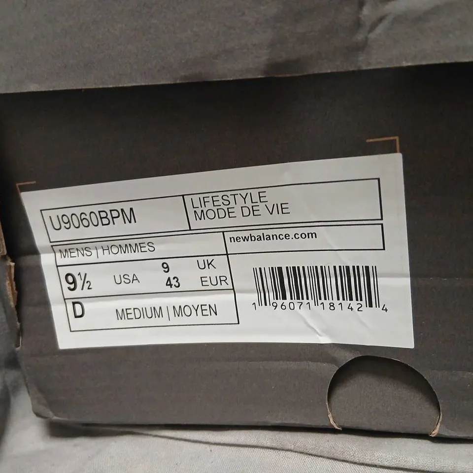 NEW BALANCE U9060 BPM LIFESTYLE SNEAKERS – MEN'S, UK 9 (US 9.5), BLACK/GREY