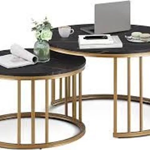 BOXED TUKAILAI COFFEE TABLES SET OF 2 NESTING TABLES ROUND COFFEE TABLES WITH METAL (1 BOX)