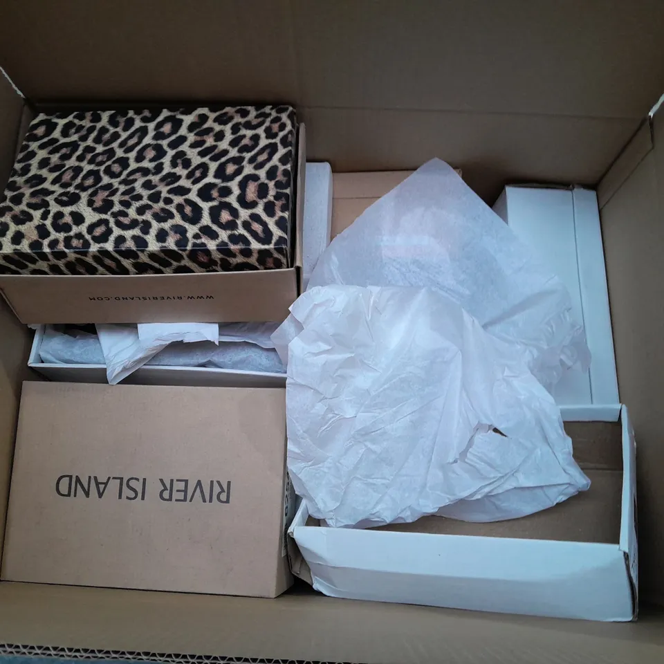 BOX OF APPROXIMATELY 10 ASSORTED PAIRS OF SHOES IN VARIOUS SIZES, COLOURS AND STYLES