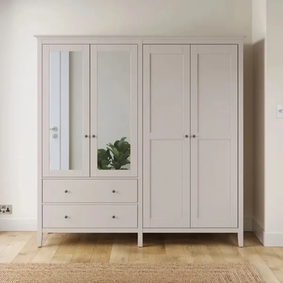 BOXED LYNTON MIRRORED 4 DOOR WARDROBE - NATURAL (3 BOXES)