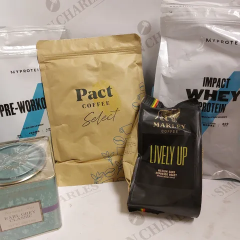 BOX OF APPROX 8 ITEMS TO INCLUDE IMPACT WHEY PROTEIN, PACT COFFEE AND FORTNUM&MASON EARL GREY TEA