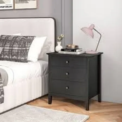 COSTWAY 3 DRAWER BLACK WOODEN NIGHTSTAND