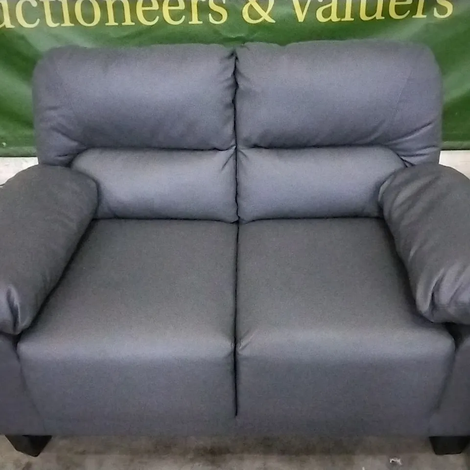 DESIGNER GREY LEATHER 2 SEATER SOFA