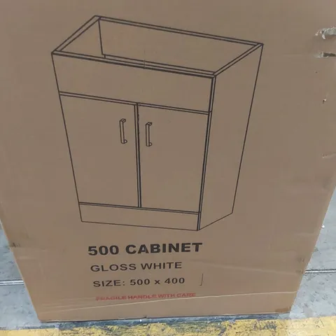 BOXED 500MM X 385MM DEEP BASIN VANITY CABINET BASE ONLY, NO BASIN - GLOSS WHITE (1 BOX)