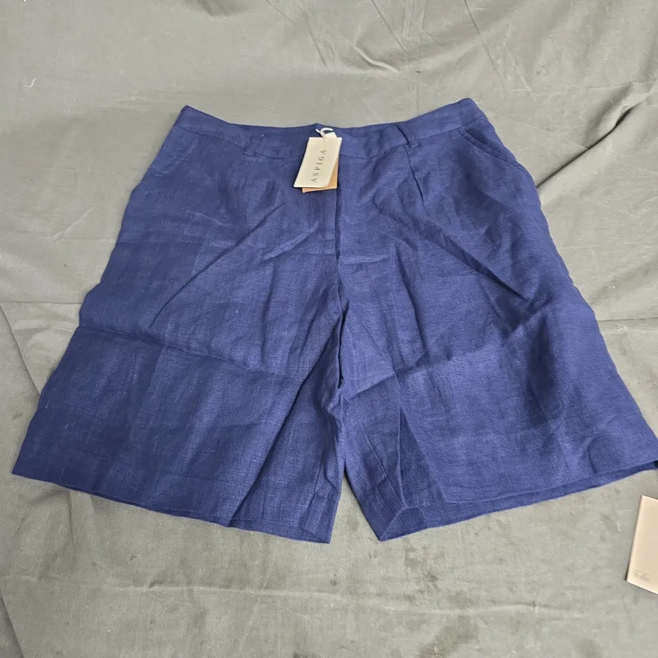 ASPIGA ALEXANDRA LONG LINEN SHORTS IN NAVY SIZE M