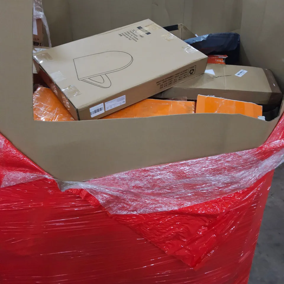 PALLET OF ASSORTED ITEMS TO INCLUDE, SHOE STORAGE CABONET, TOILET SEATS, LED MAKE UP MIRROR, ELECTRIC BLANKET,