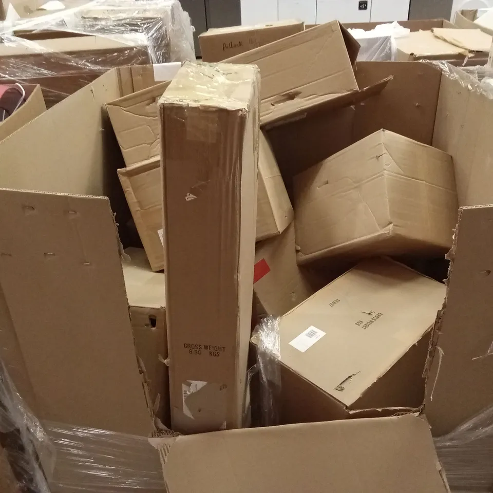 PALLET TO CONTAIN APPROXIMATELY 11 DESIGNER INDOOR LIGHTING PRODUCTS TO INCLUDE; CEILING LIGHTS. FLOOR LAMP ETC