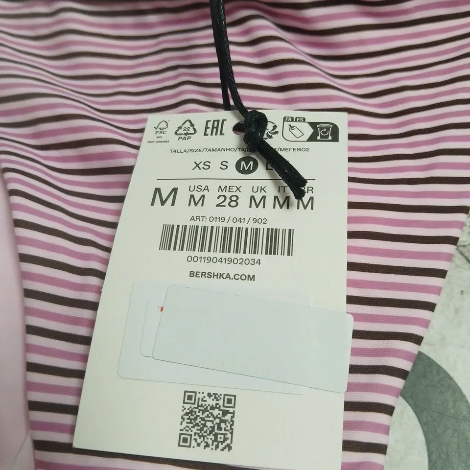 BERSHKA PINK STRIPE BIKINI BOTTOMS – UK 28 (SIZE M) – WOMEN'S