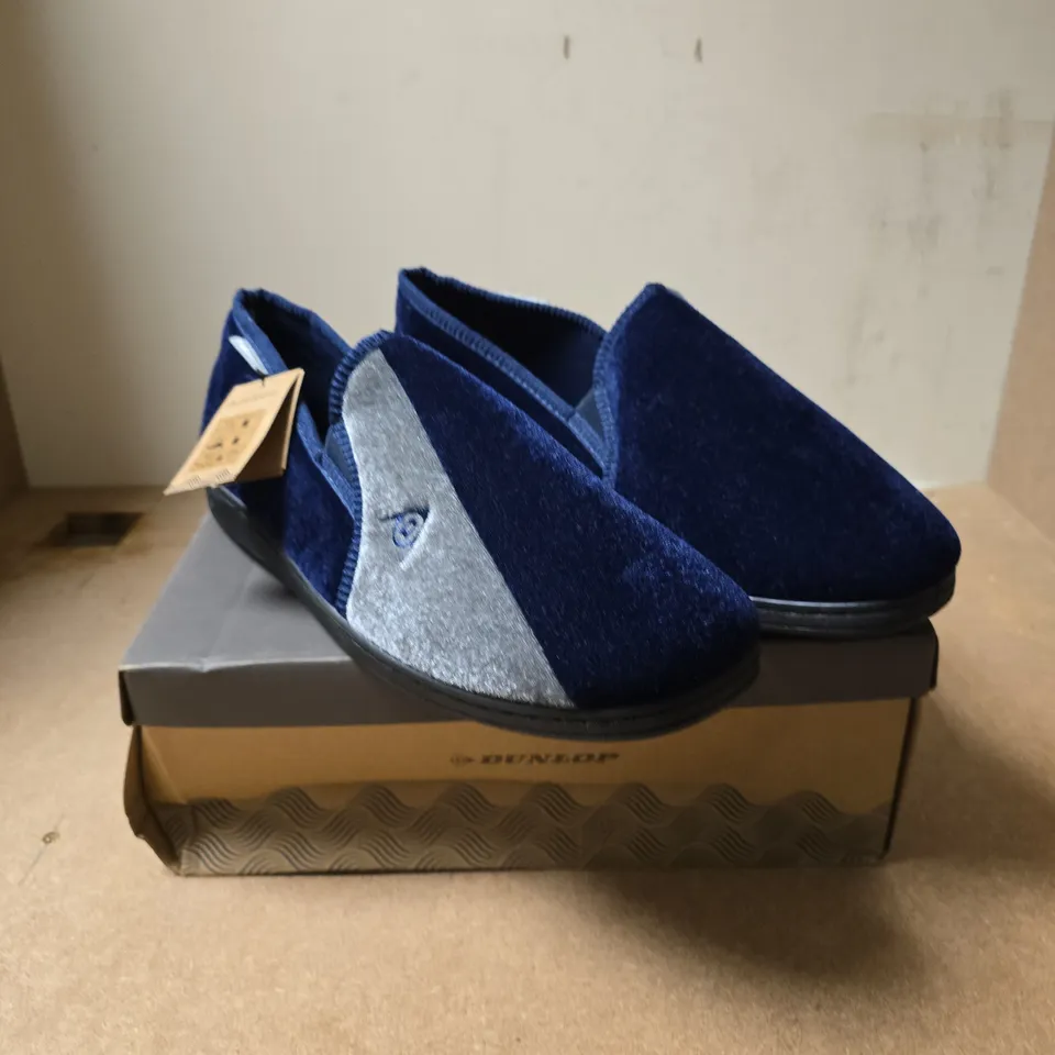 DUNLOP WINSTON TWIN GUSSET SLIPPERS – NAVY BLUE/GRAY, UK 13 