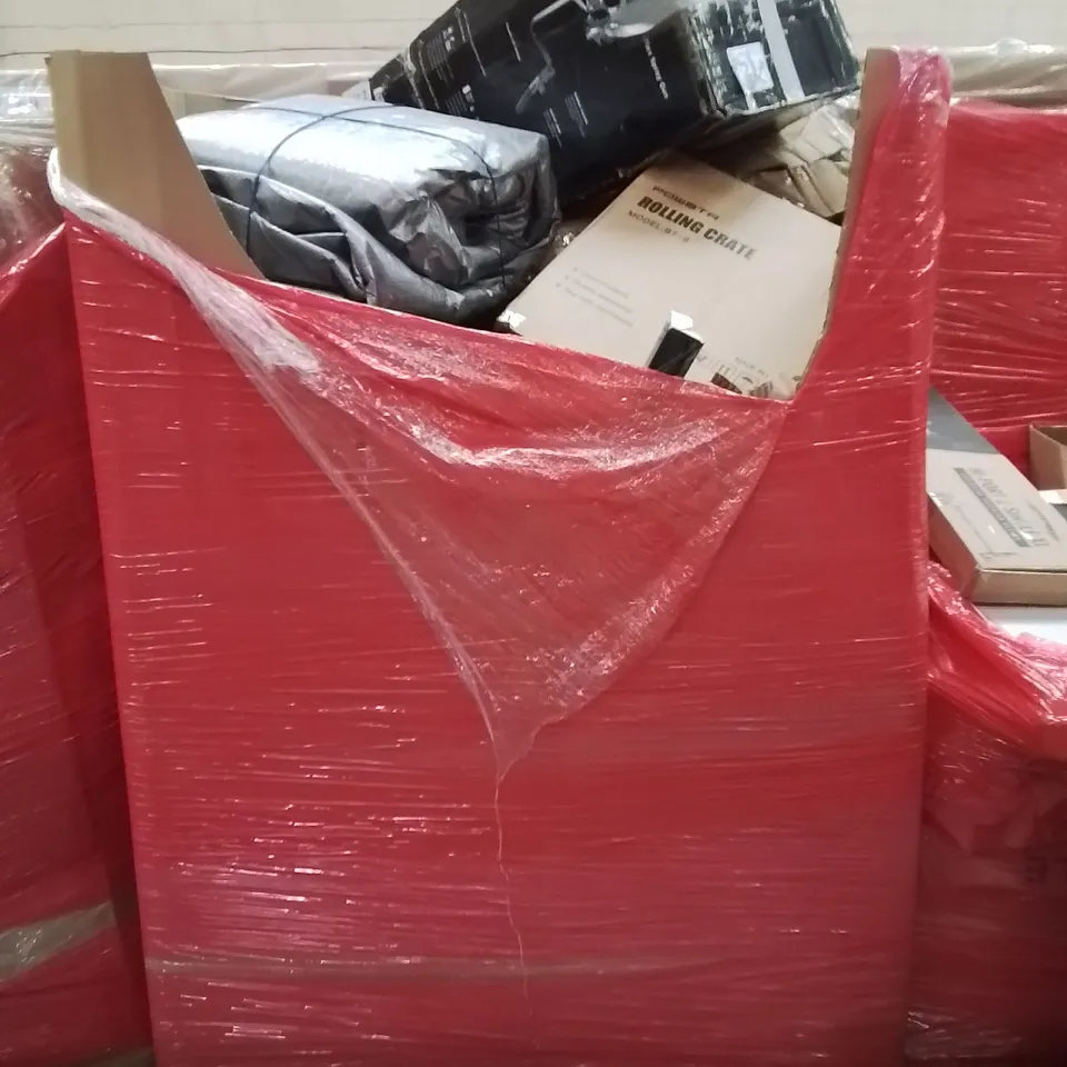 PALLET CONTAINING VARIOUS ASSORTED BOXED HOUSEHOLD ITEMS TO INCLUDE: SURFACE GUARD, INOFLEX SPRAY GUNS, AND LOTS MORE UNMARKED BOXED ITEMS 