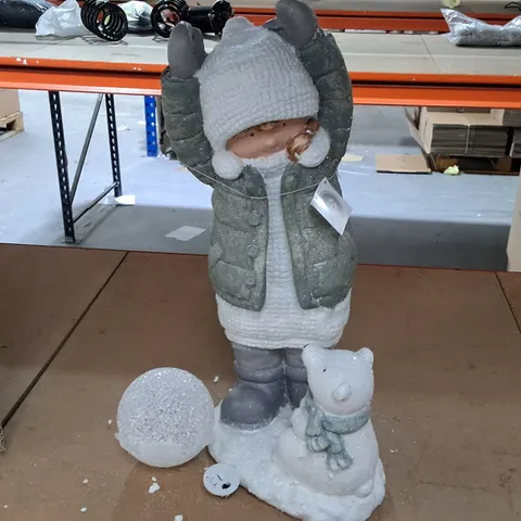 HEAVEN SENDS LIGHT-UP GIRL THROWING SNOWBALL CHRISTMAS ORNAMENT