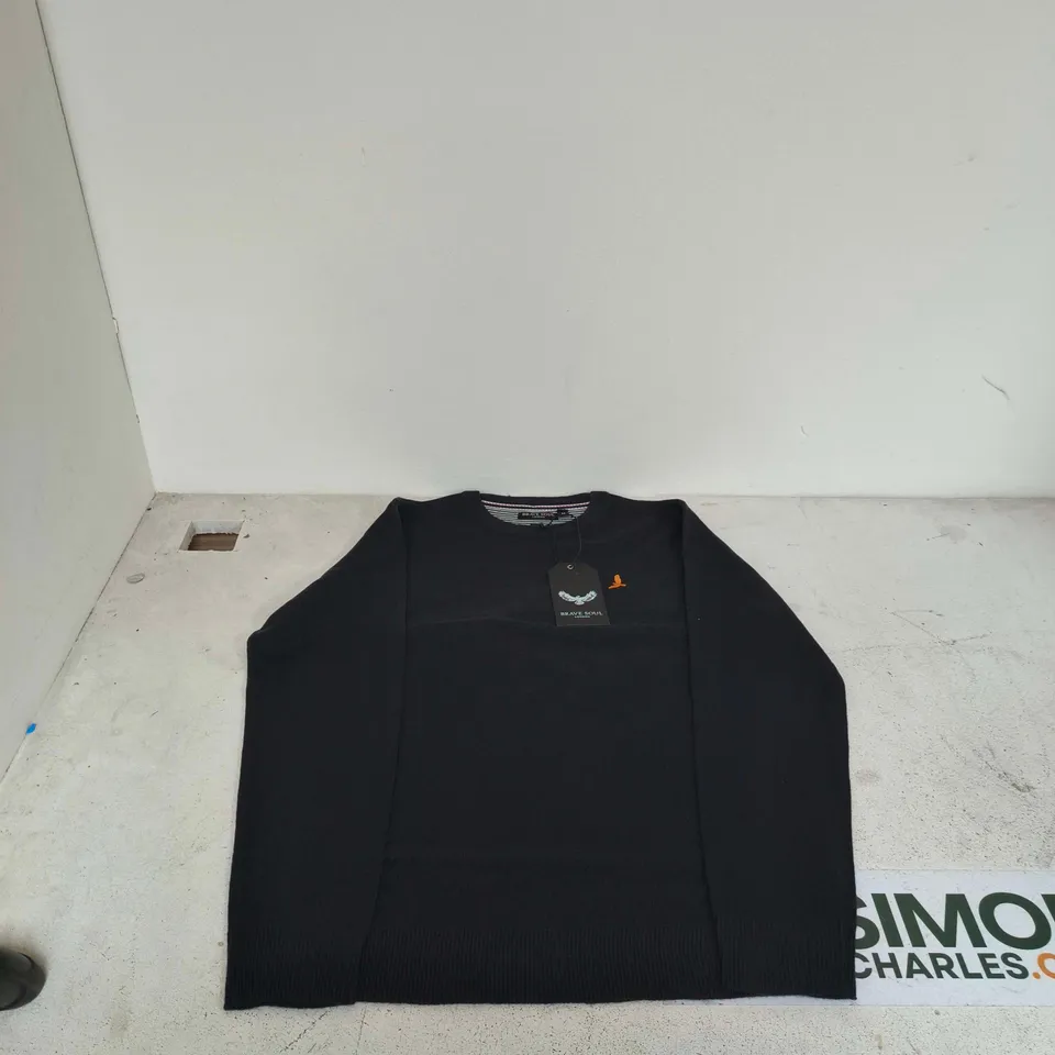 BRAVE SOUL LONDON NAVY KNIT JUMPER – UK SIZE M (MIDNIGHT NAVY)