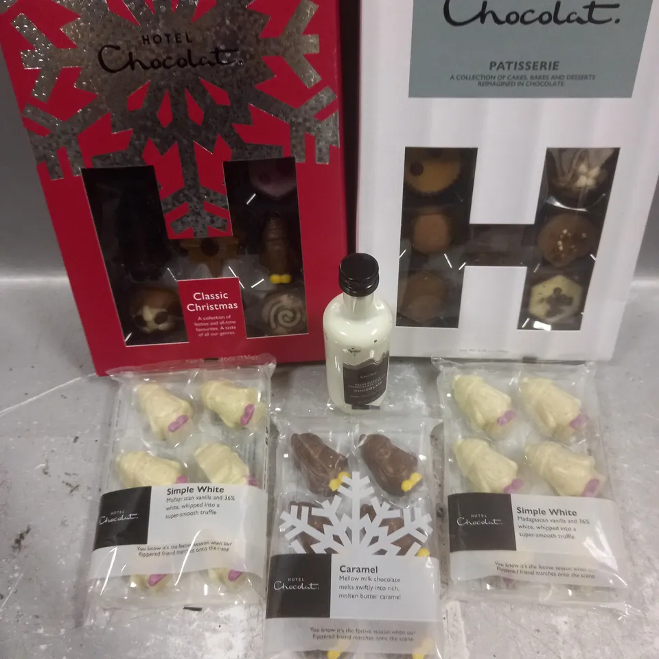 SIX ASSORTED HOTEL CHOCOLAT PRODUCTS TO INCLUDE; PATISSERIE, CLASSIC CHRISTMAS, SIMPLE WHITE AND CARAMEL