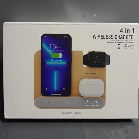 BOXED WOODEN DESIGN 4 IN 1 WIRELESS CHARGER 