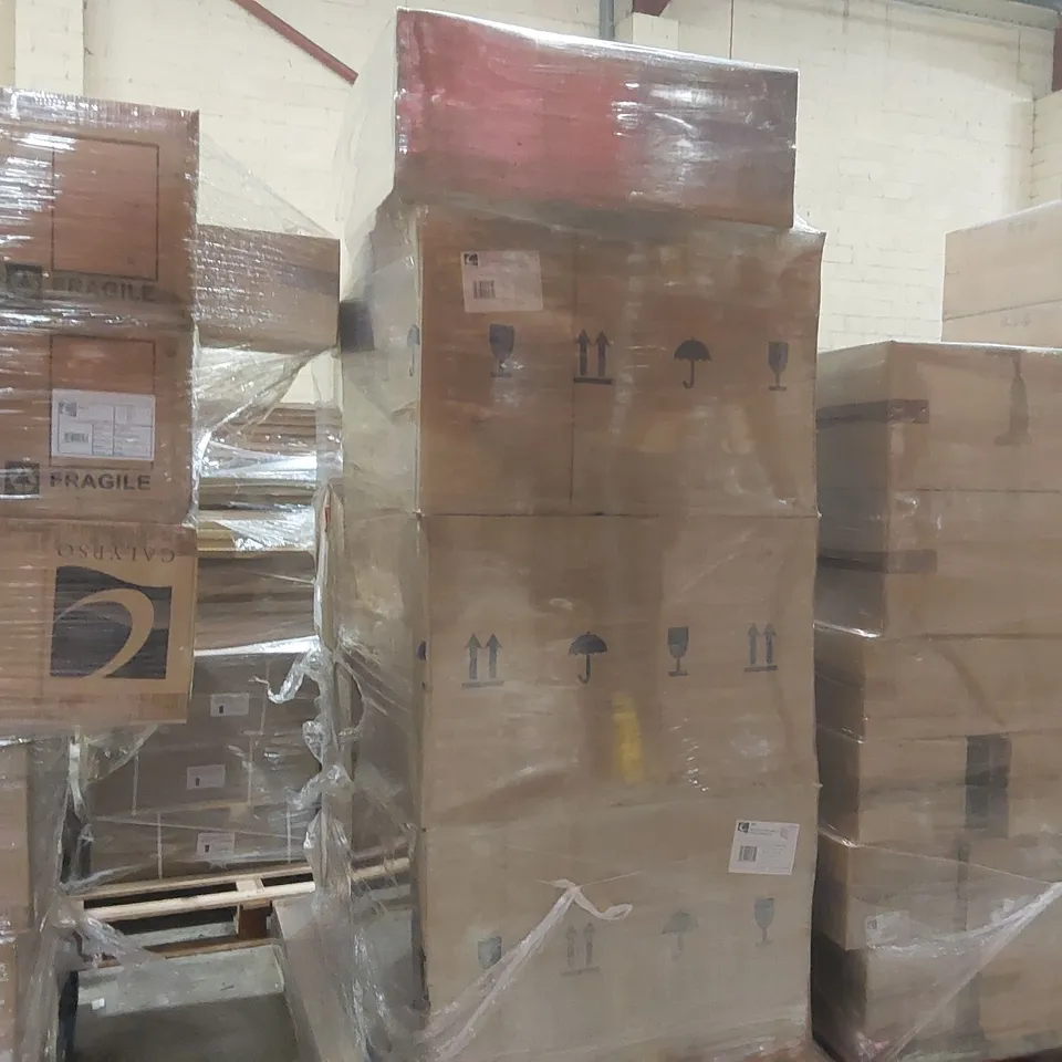 PALLET CONTAINING A LARGE QUANTITY OF ASSORTED BATHROOM FURNITURE PARTS INCLUDING: BRENTA WALL HUNG VANITY UNIT BASES, MIRRORED WALL UNITS ECT