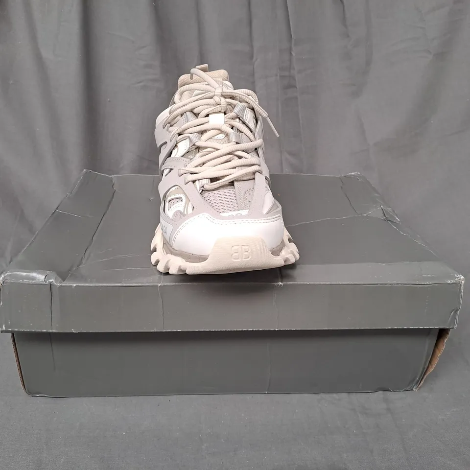 BOXED PAIR OF BALENCIAGA TRACK SNEAKERS IN BEIGE UK SIZE 5