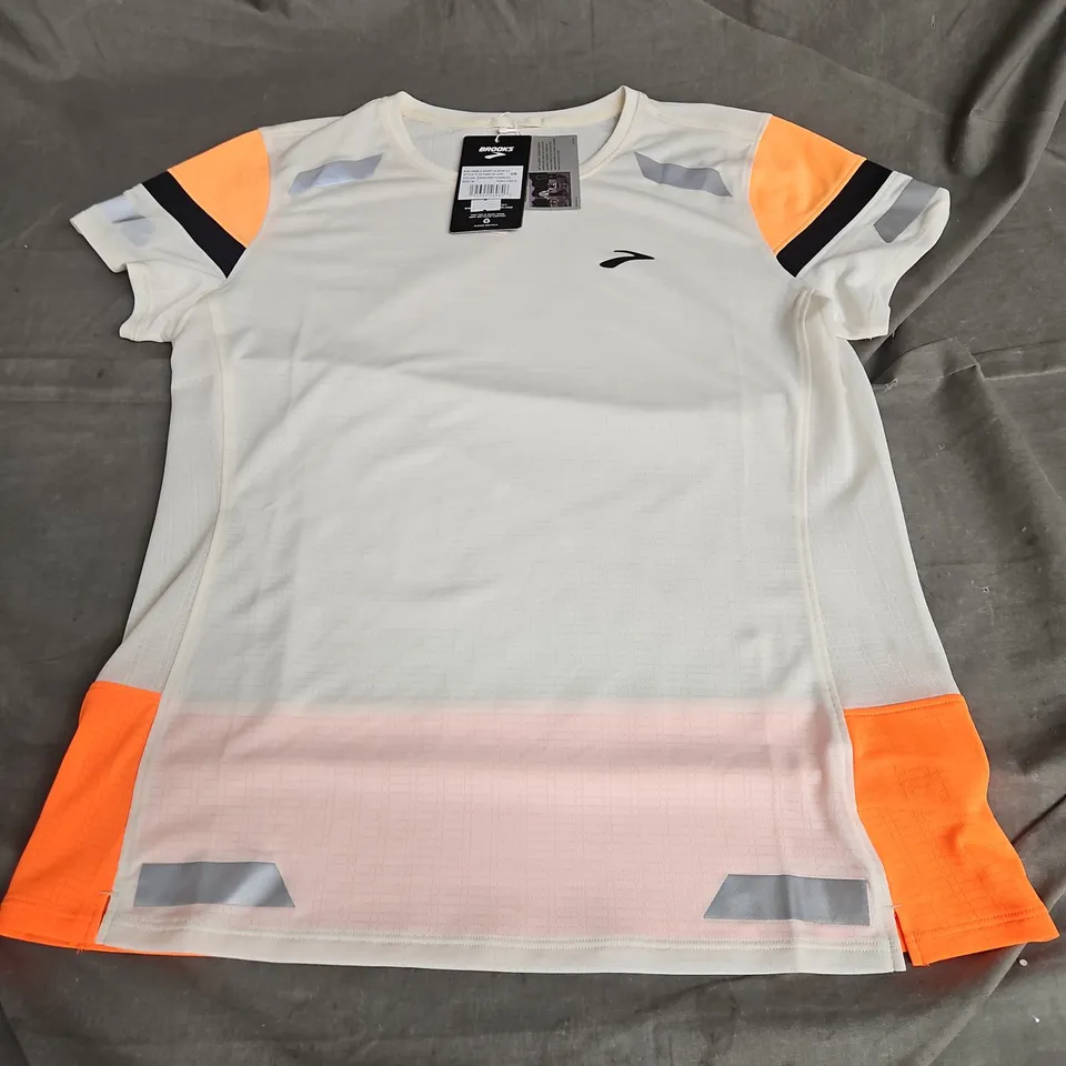 BROOKS RUN VISIBLE SHORT SLEEVE 2.0 IN ECRU/FLUORESCENT FLASH/BLACK SIZE M