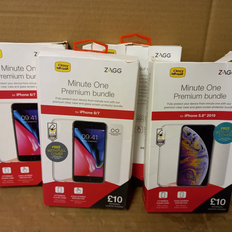 LOT OF 4 MINUTE ONE PREMIUM BUNDLES INCLUDING 3 FOR IPHONE 8/7 AND 1 FOR IPHONE 5.8'' 2019