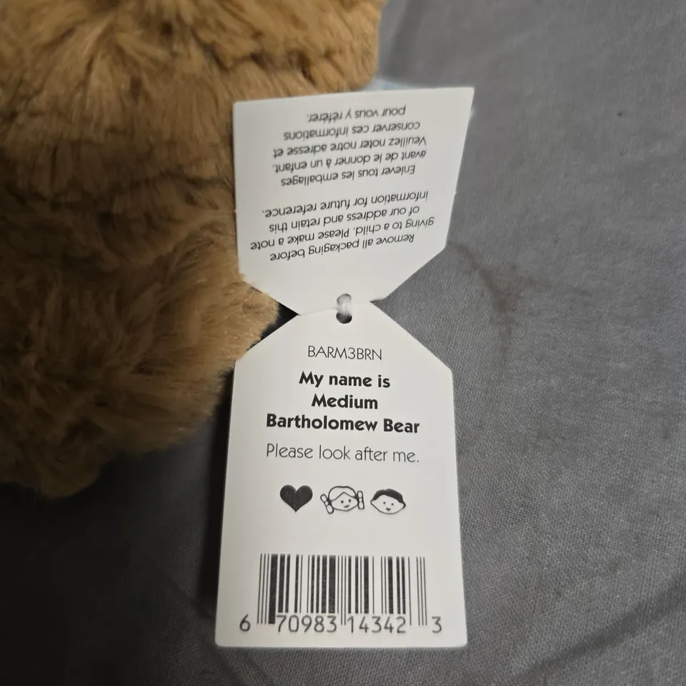 JELLYCAT LONDON MEDIUM BARTHOLOMEW BEAR PLUSH TOY