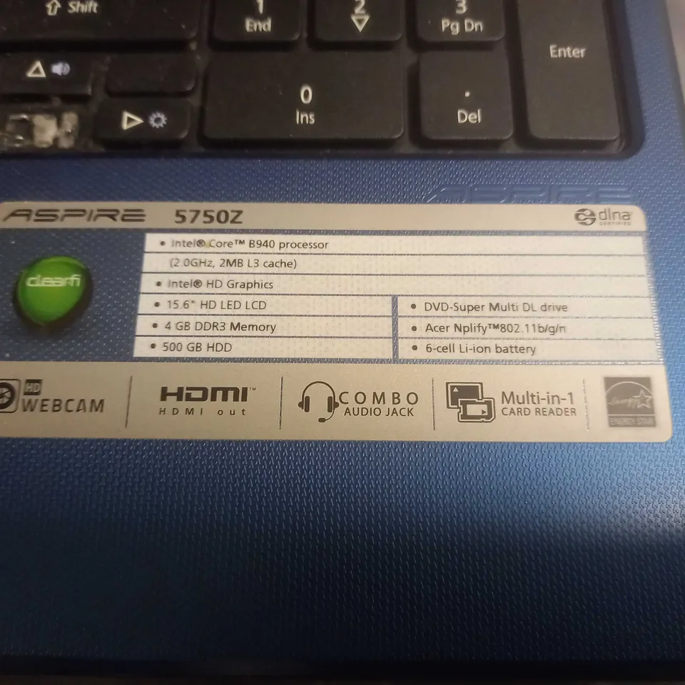 ACER ASPIRE 5750Z INTEL CORE 8940 LAPTOP - BLUE