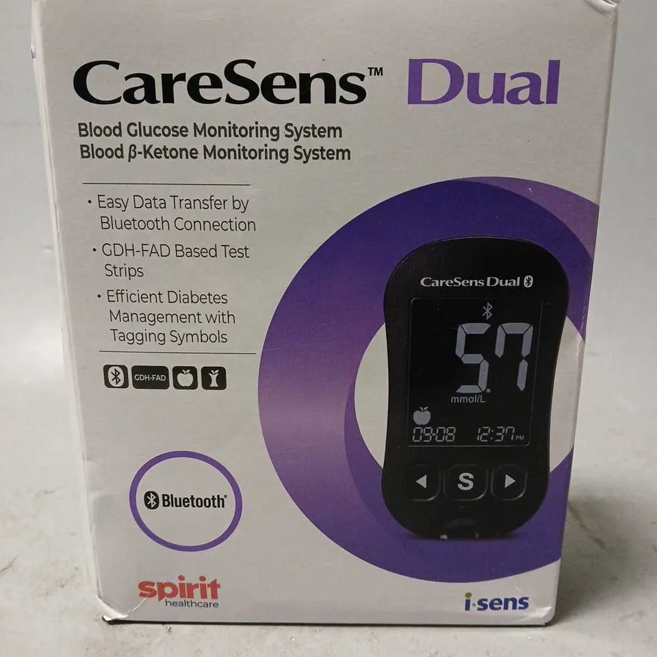 BOXED AND SEALED CARESENS DUAL BLOOD GLUCOSE MONITORING SYSTEM