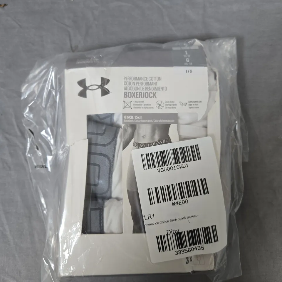 UNDER ARMOUR BOXERJOCK PERFORMANCE COTTON 6-INCH BOXER BRIEFS – LARGE (3-PACK)