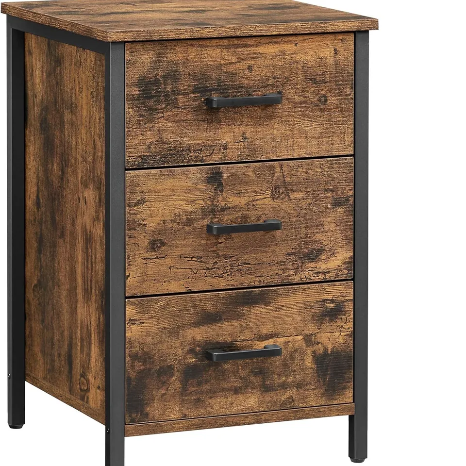 BOXED VASAGLE BEDSIDE TABLE WITH 3 DRAWERS - BROWN/BLACK