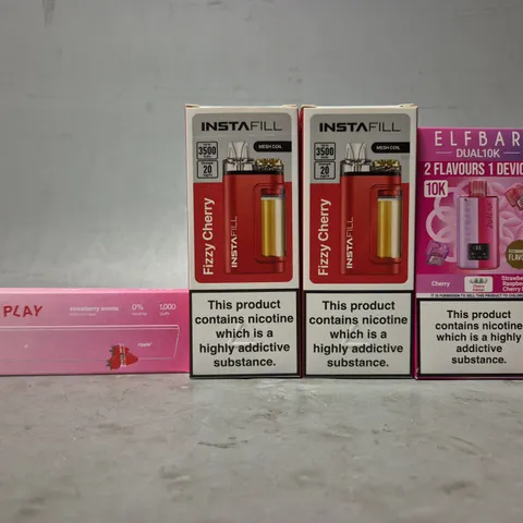 APPROXIMATELY 20 ASSORTED E-CIGARETTE PRODUCTS TO INCLUDE - INSTAFILL , ELFBAR ETC
