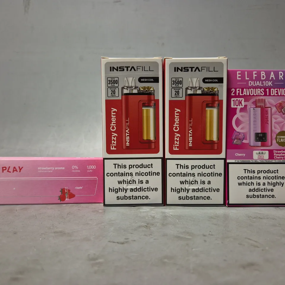 APPROXIMATELY 20 ASSORTED E-CIGARETTE PRODUCTS TO INCLUDE - INSTAFILL , ELFBAR ETC