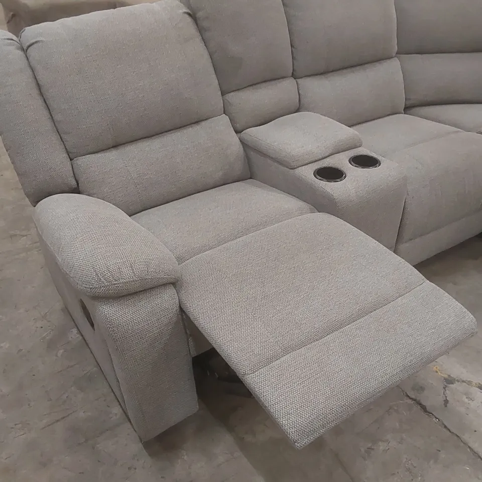 QUALITY DESIGNER PRAGA CORNER FABRIC RECLINER SOFA LIGHT GREY