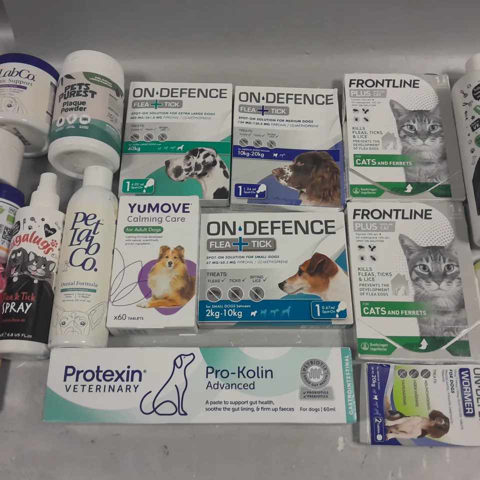 LOT OF APPROXIMATELY 28 ASSORTED PET CARE ITEMS TO INCLUDE FRONTLINE SPOT-ON,PROTEXIN PRO-KOLIN AND SHAMPOO