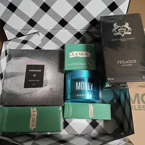LOT OF 6 ASSORTED COSMETIC ITEMS TO INCLUDE PARFUMS DE AMRLEY PEGASUS 300ML, LA MER FOAMING CLEANSER AND HAIR MASQUE