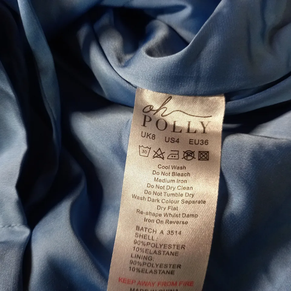 BOXED OH POLLY RUCHED BLUE DRESS - SIZE 8