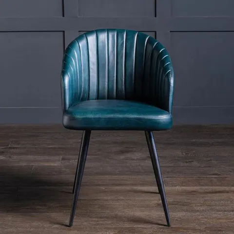 BOXED WILSON LEATHER DINING CHAIR - BLUE/BLACK