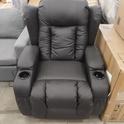 DESIGNER FAUX LEATHER ELECTRIC RECLINER CHAIR WITH CUP HOLDERS