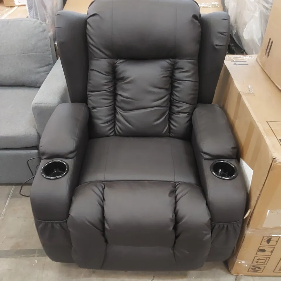 DESIGNER FAUX LEATHER ELECTRIC RECLINER CHAIR WITH CUP HOLDERS
