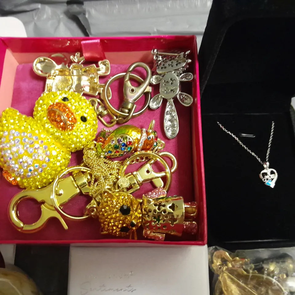 LOT OF ASSORTED JEWELLERY ITEMS TO INCLUDE BRACELETS, CHARMS NECKLACES AND EARRINGS