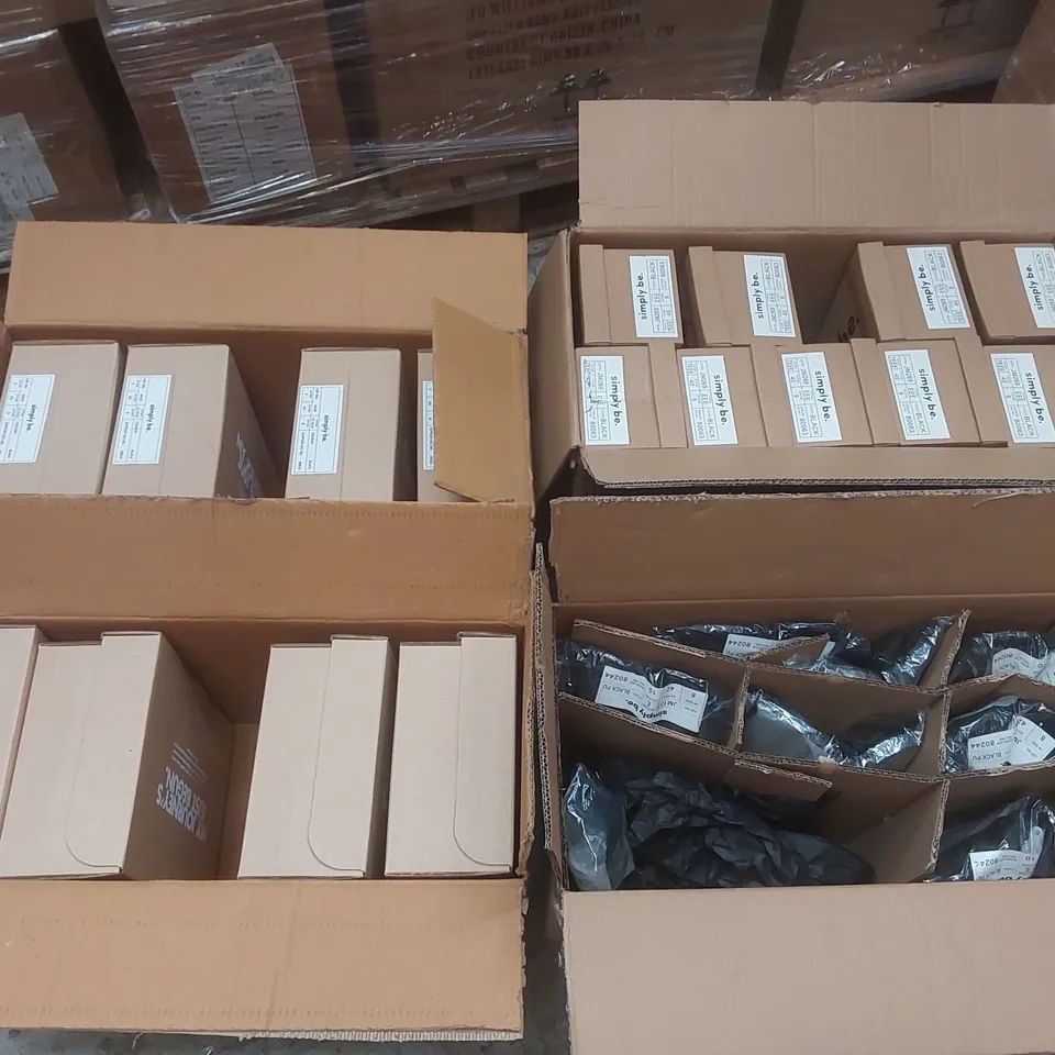 PALLET CONTAINING APPROXIMATELY 220x ASSORTED BRAND NEW DESIGNER SHOES INCLUDING: SIMPLY BE SHOES/SANDALS ECT