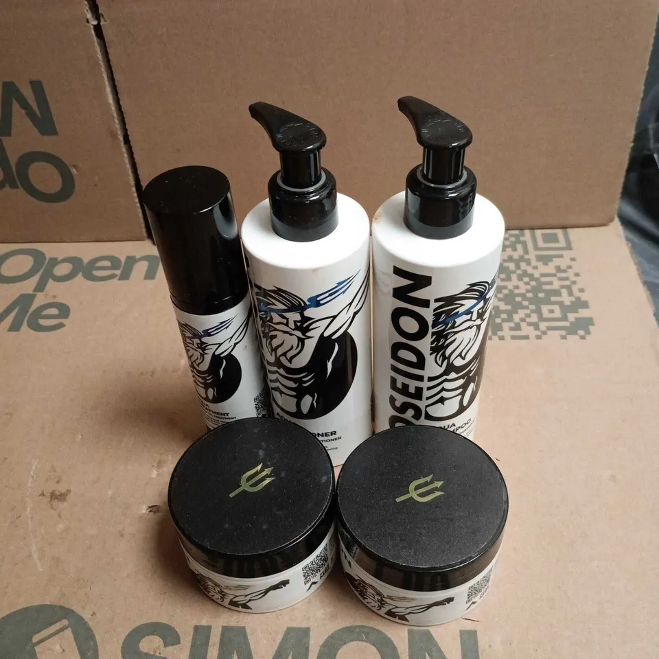 5 X POSEIDEON COSMETIC ITEMS TO INCLUDE SHAMPOO, CONDITIONER ETC
