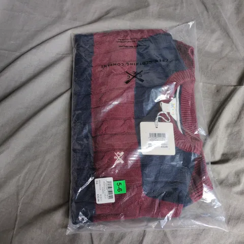 CREW CLOTHING COMPANY HERITAGE CABLE STRIPE SWEATER – RED MULTI, UK 5-6