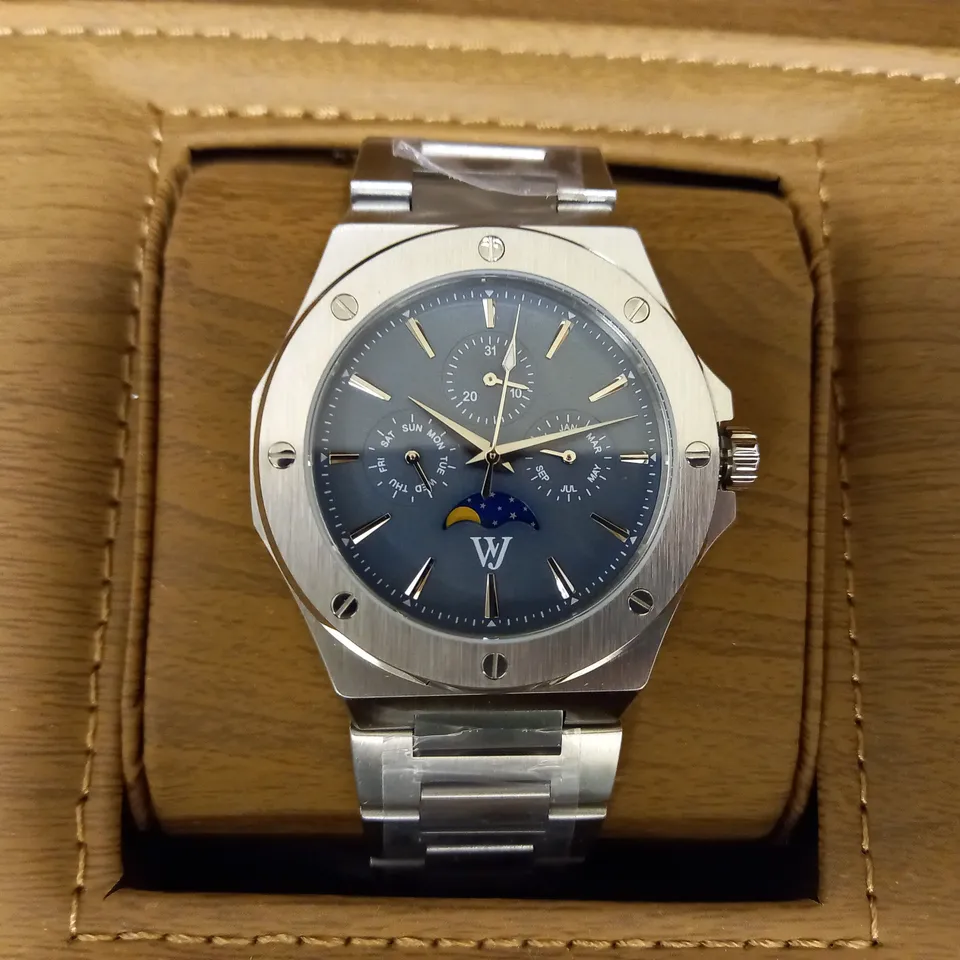 WILLIAM JOURDAIN DETAIL BEZEL TRIPLE DIAL BLUE-GREY FACE BRACELET STRAP WATCH RRP £1000