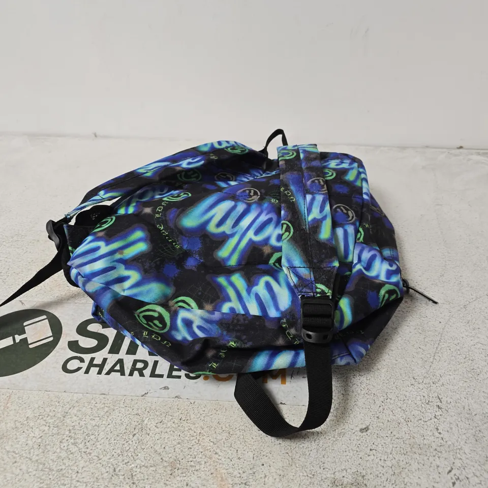 HYPE RUCK SACK – NEON BLUE GRAPHIC PRINT, BLACK STRAP