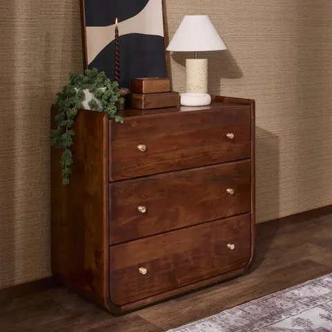 BOXED DUSK CLEO ACACIA WOOD 3 DRAWER CHEST - WALNUT (1 BOX)